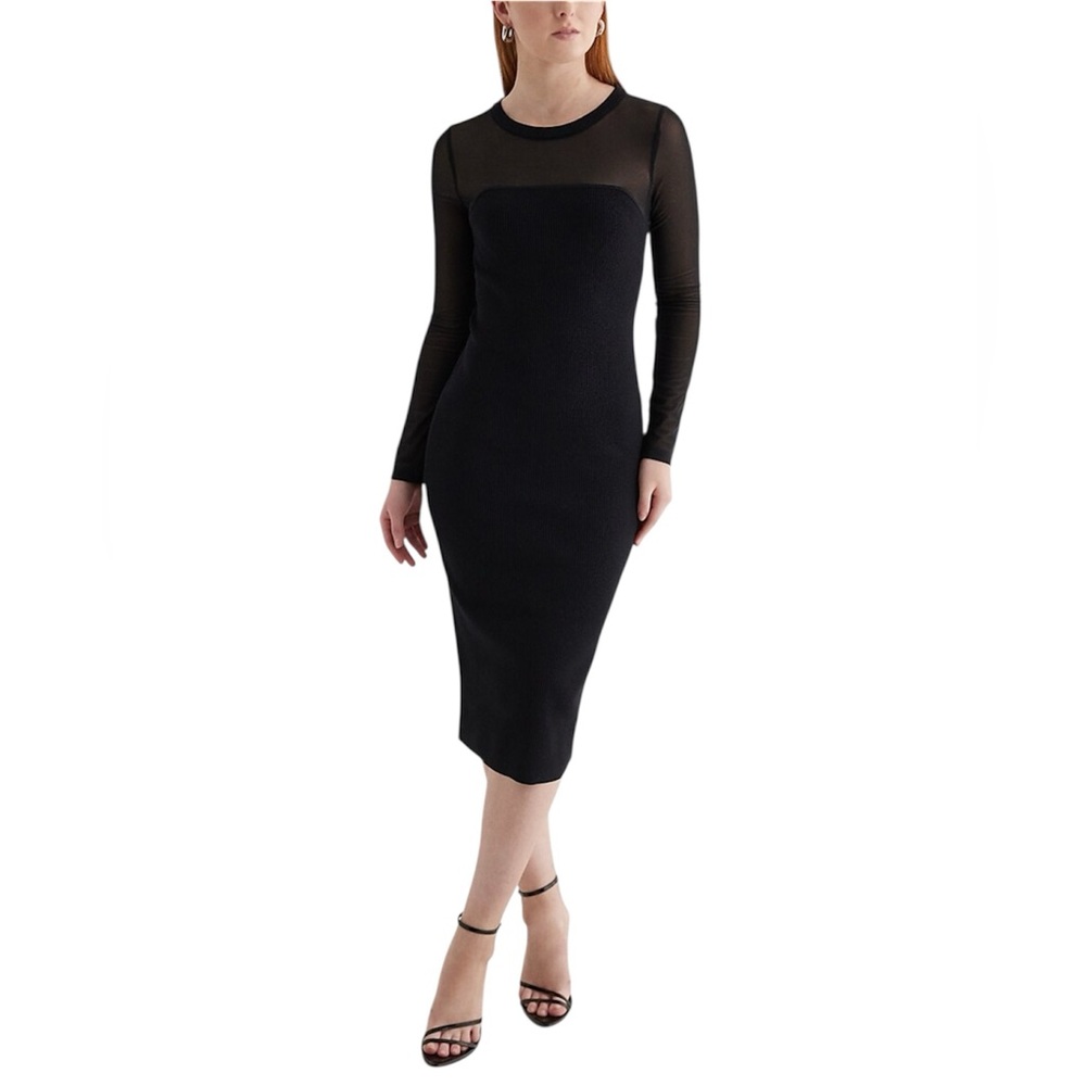 Fashion Nova Ribbed Black Mesh Dress